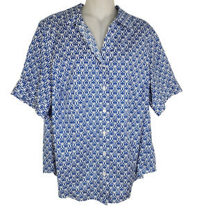 Talbots Womens Shirt Non Iron 16WP Blue Medallion Geometric Short Sleeve Button